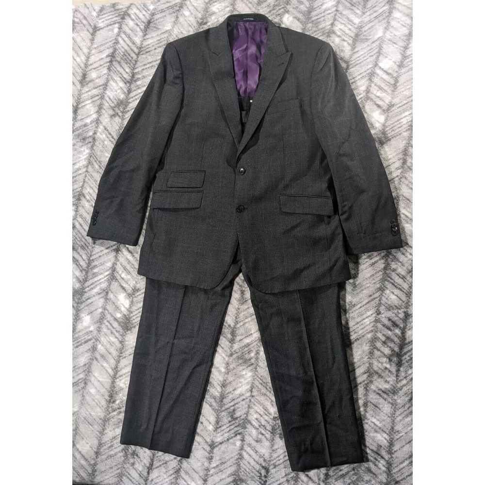 Jos A Bank 1905 Custom 46L Charcoal Glen Plaid Check Peak 2PC Suit Pants 40x31